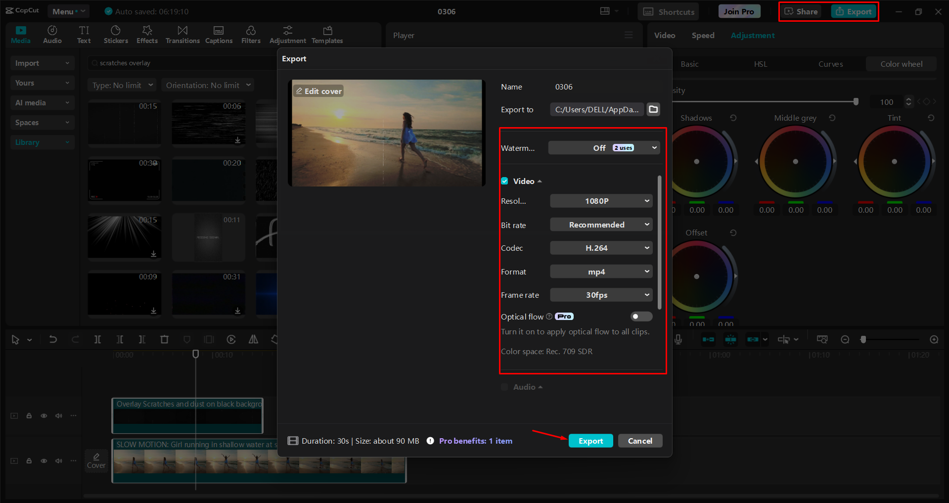 Exporting a video from the CapCut desktop video editor