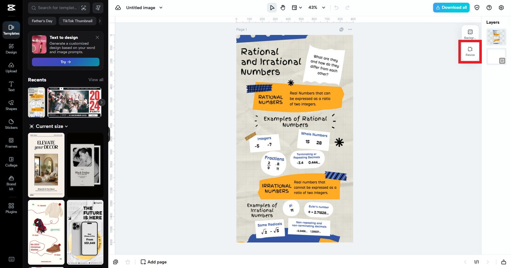Select the resize option