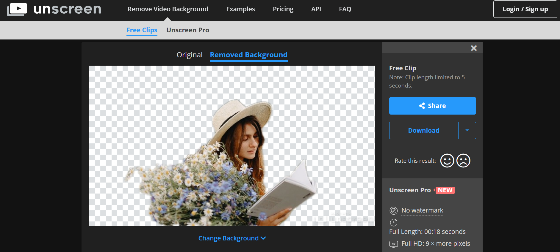 Removes background from video