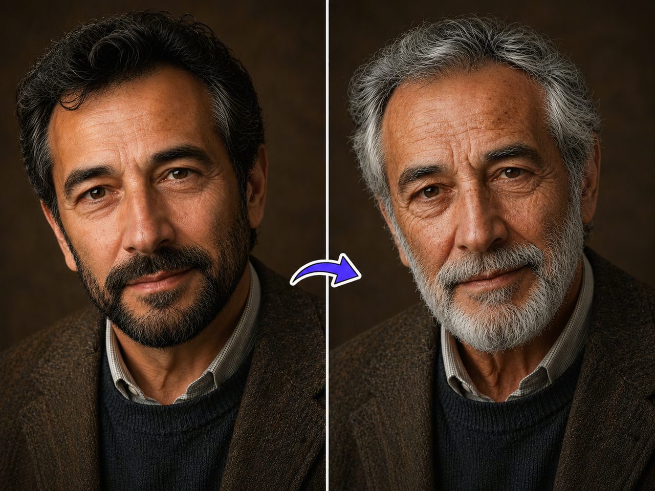 Retrato de IA de un hombre mayor con una barba gris