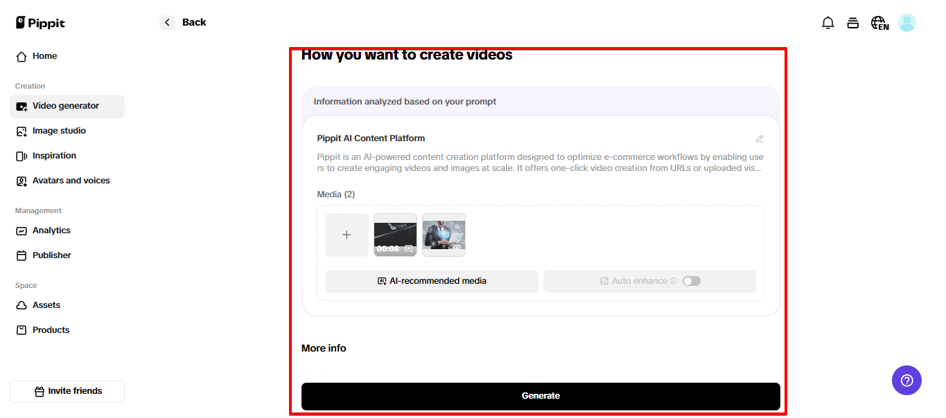 Bumubuo ng video sa Pippit