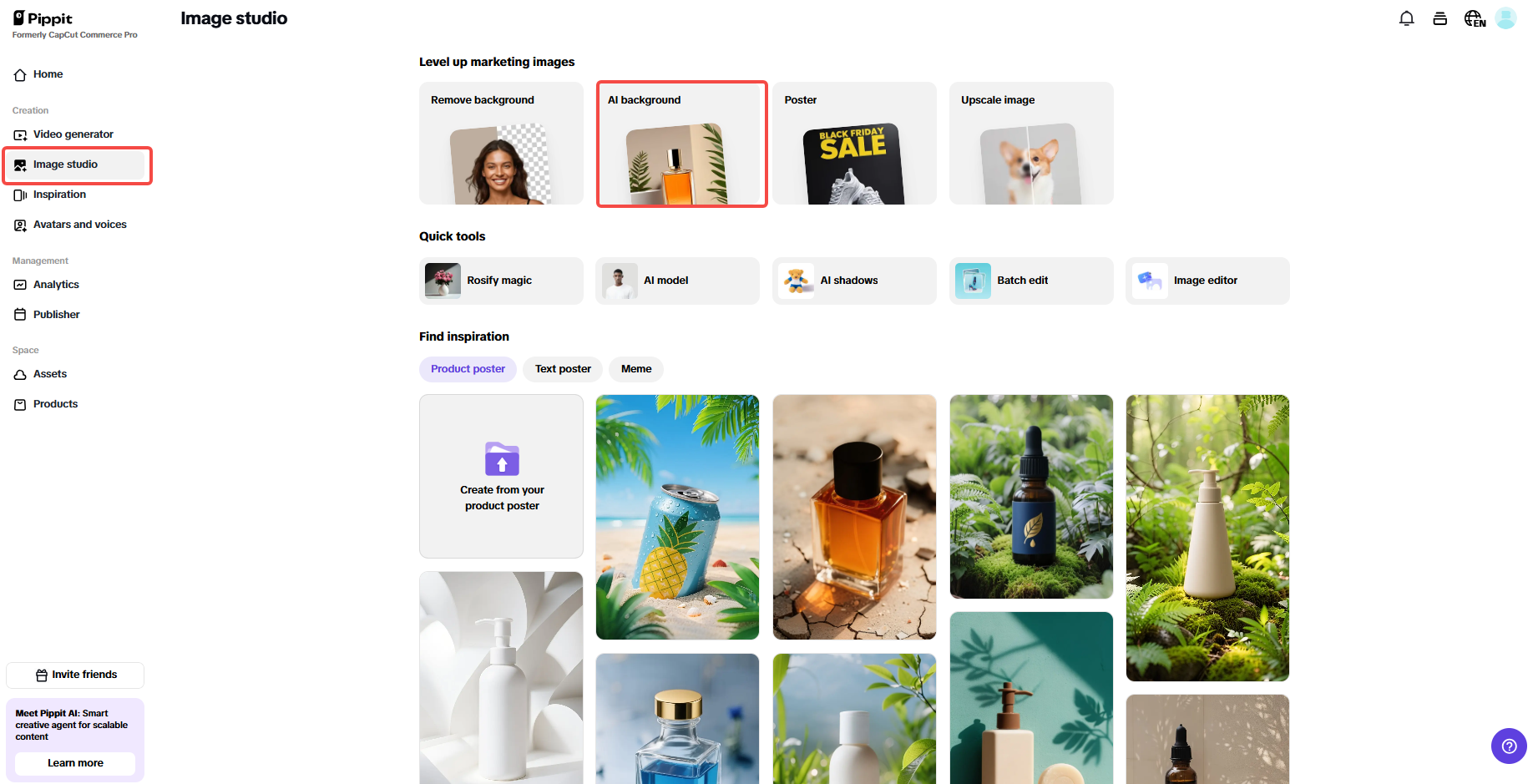 Click on the AI background from the Image studio