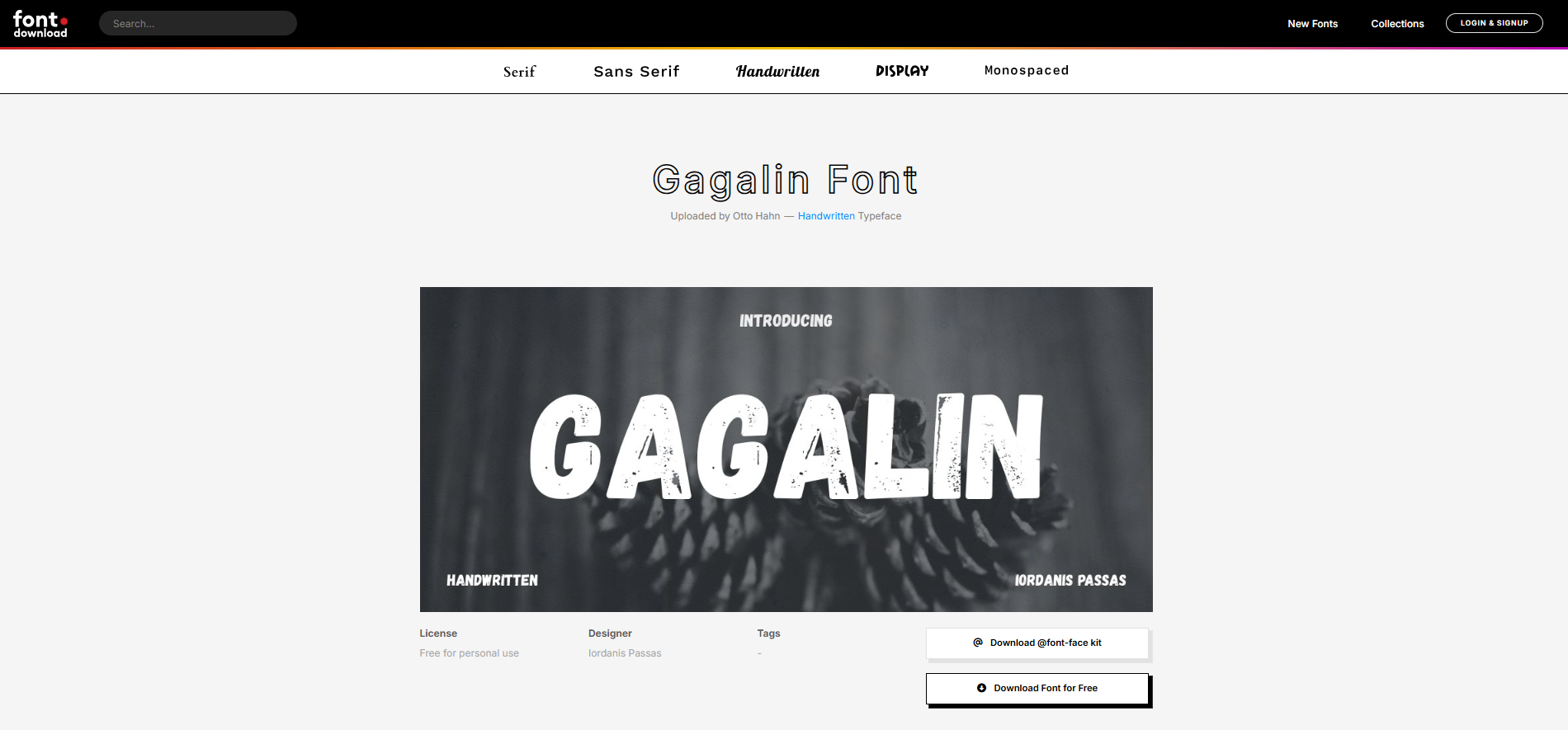 Interface of Font Download - the perfect place to find Gagalin fonts