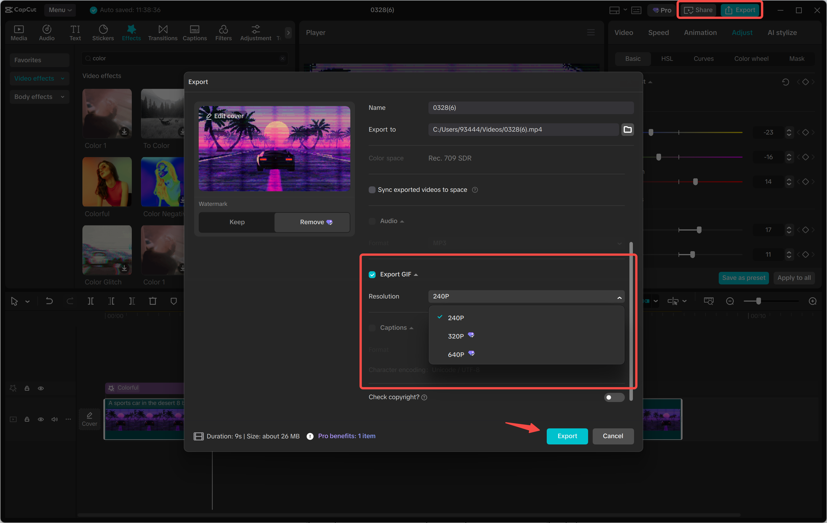 Exporting a video from the CapCut desktop video editor