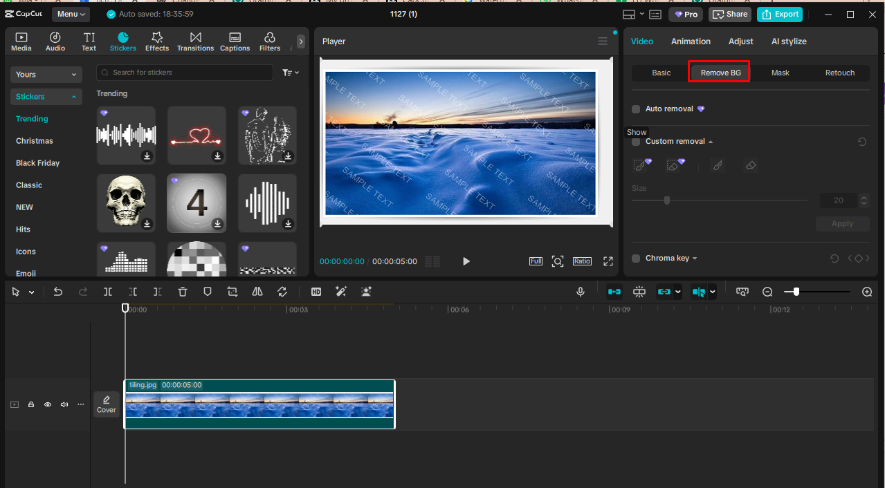 Using the background remover to remove water in CapCut PC
