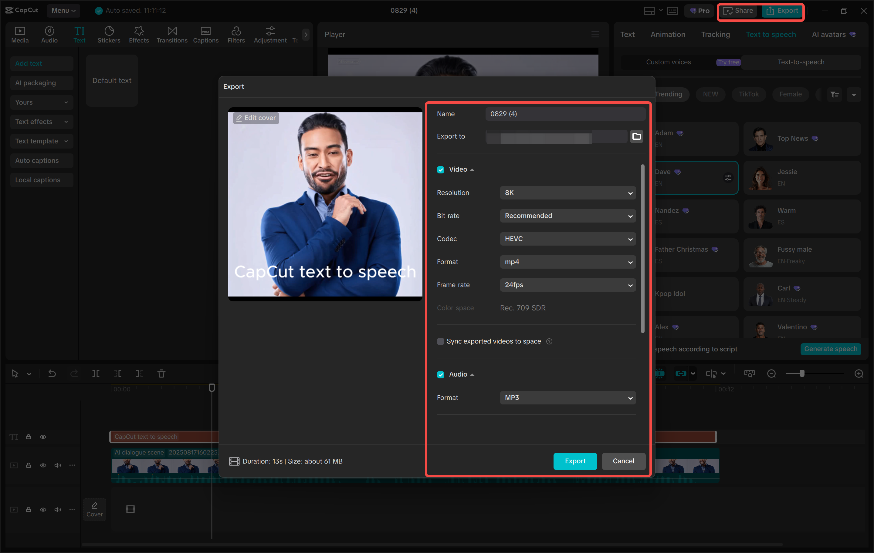 Exporting video from the CapCut desktop video editor