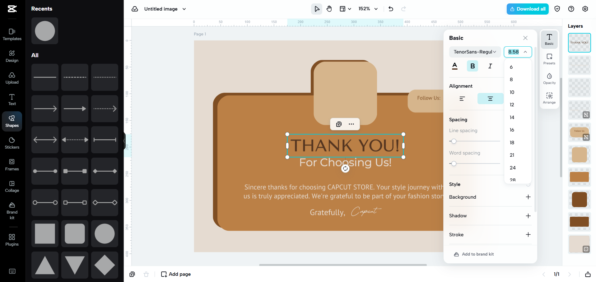 Interface of CapCut Web - the best place to find and edit business card templates