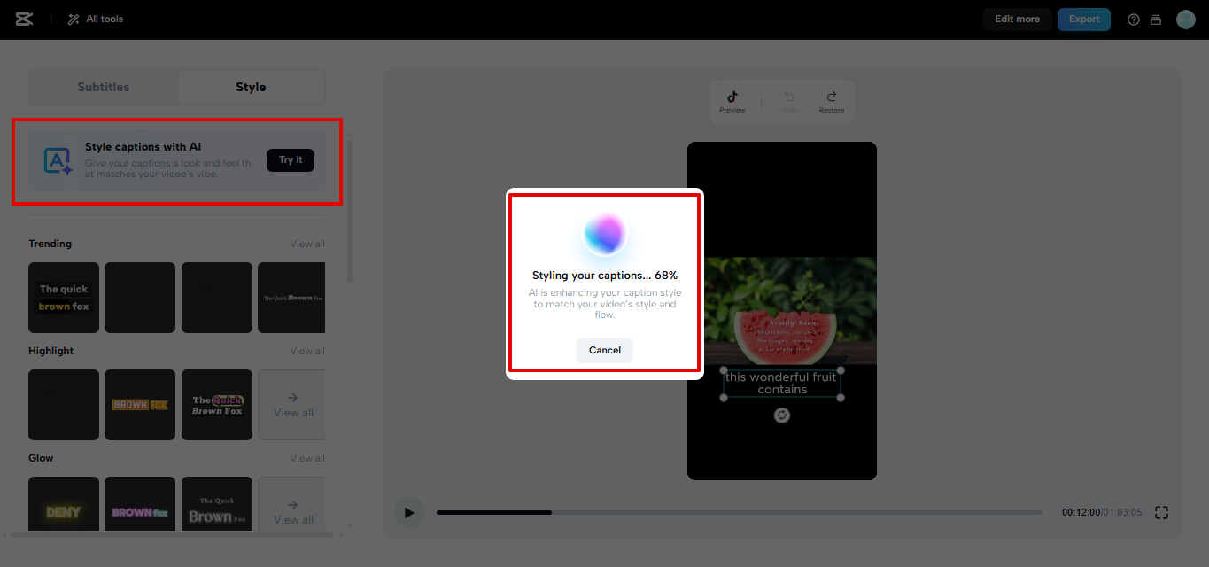 Style captions with AI in CapCut Web