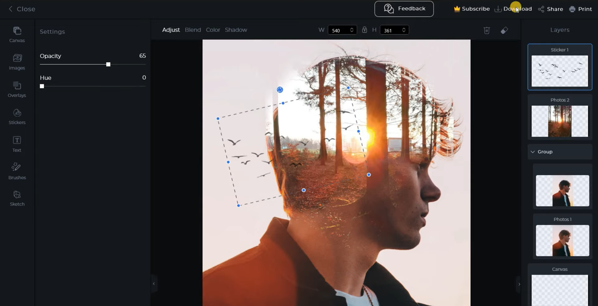 Picsart - an online tool to create cool double exposure images