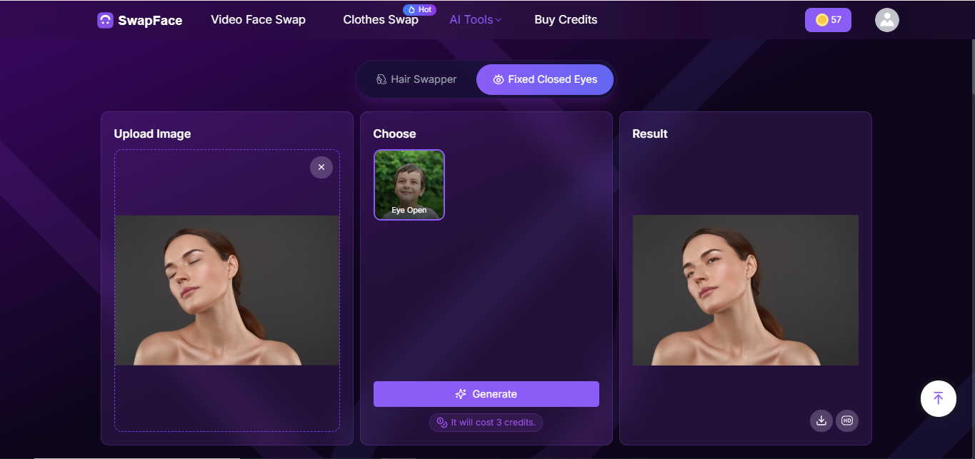 SwapFace - ein beliebtes Tool zum kostenlosen Fixieren geschlossener Augen auf einem Foto online
