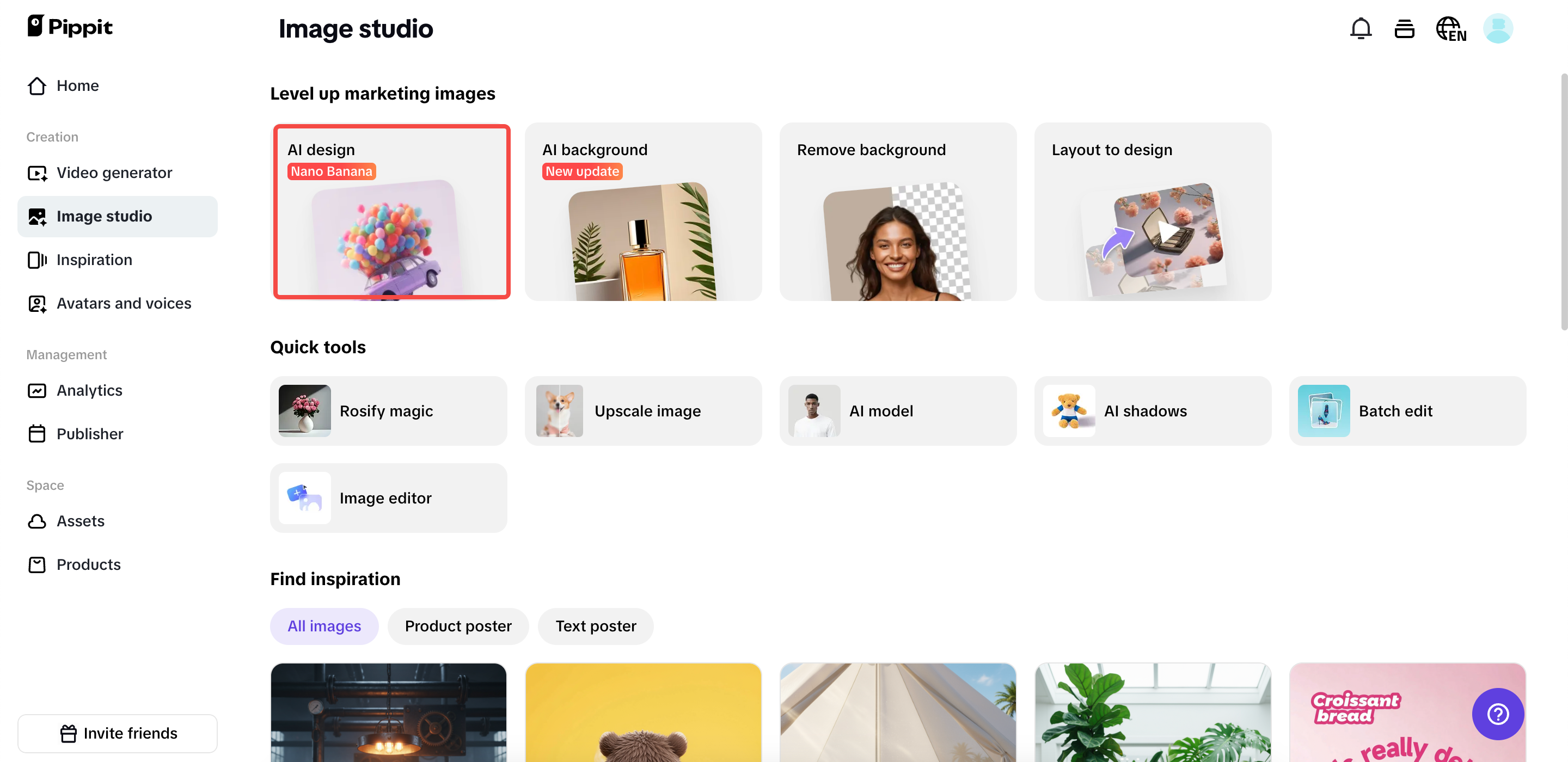 Akses ciri reka bentuk AI Pippit