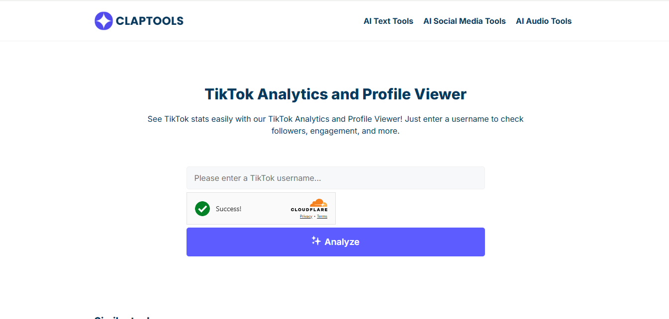 A Claptools interfésze - a népszerű ingyenes TikTok elemző eszköz