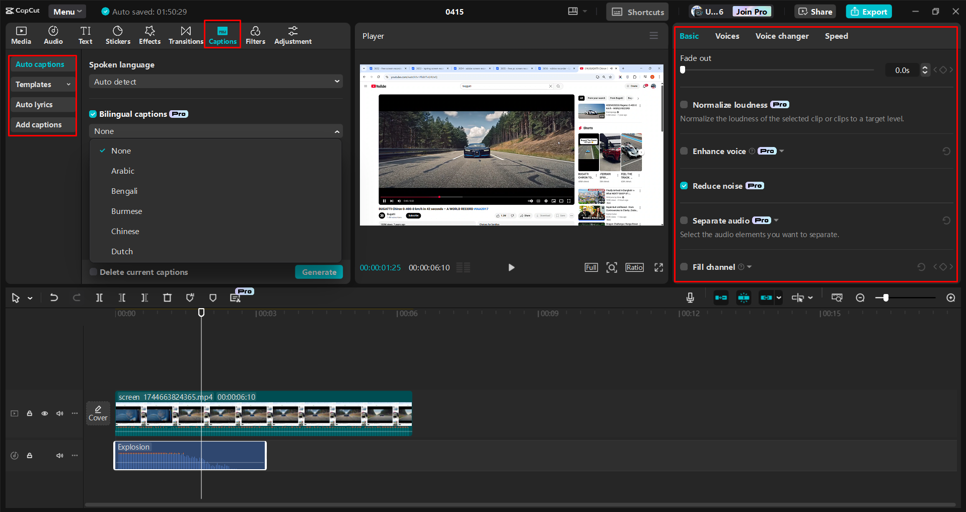 Adjusting audio and adding captions to recordings with the CapCut desktop video editor