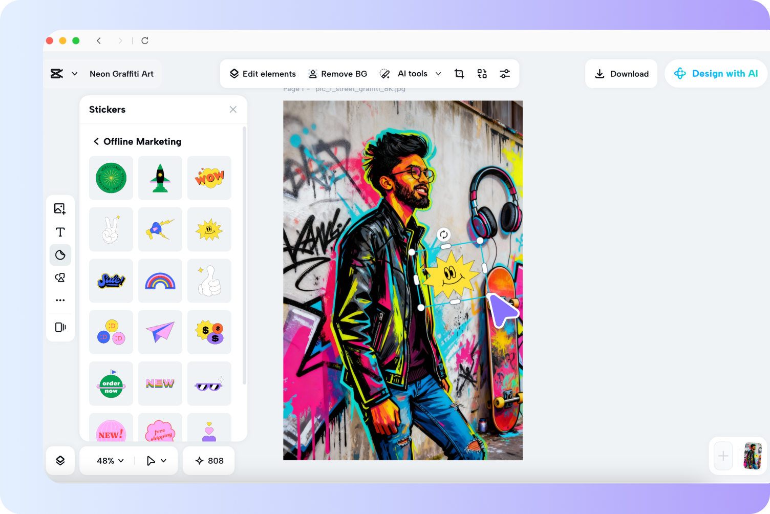 Edit and enhance the graffiti art design in CapCut
