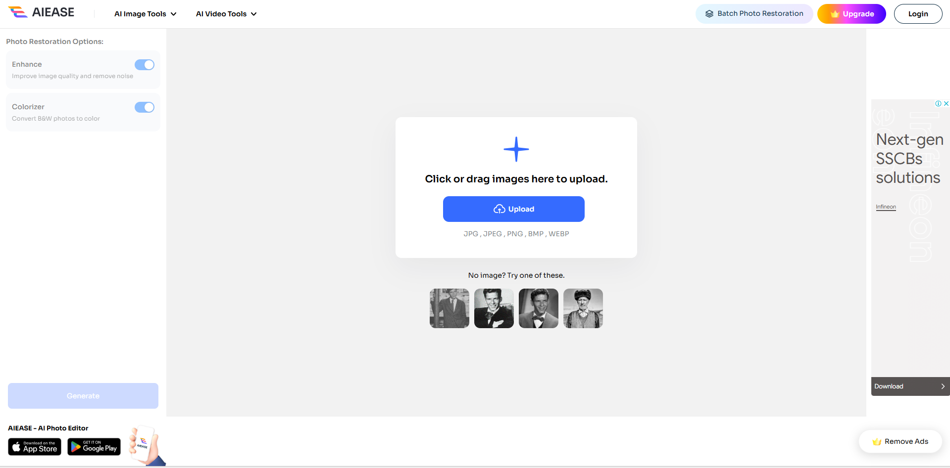 Schnittstelle von AI Ease - ein weiteres Tool zur einfachen Wiederherstellung von Fotos