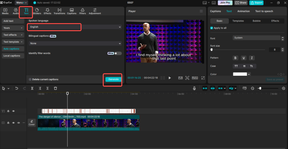 Konvertierung von Video in Text in CapCut