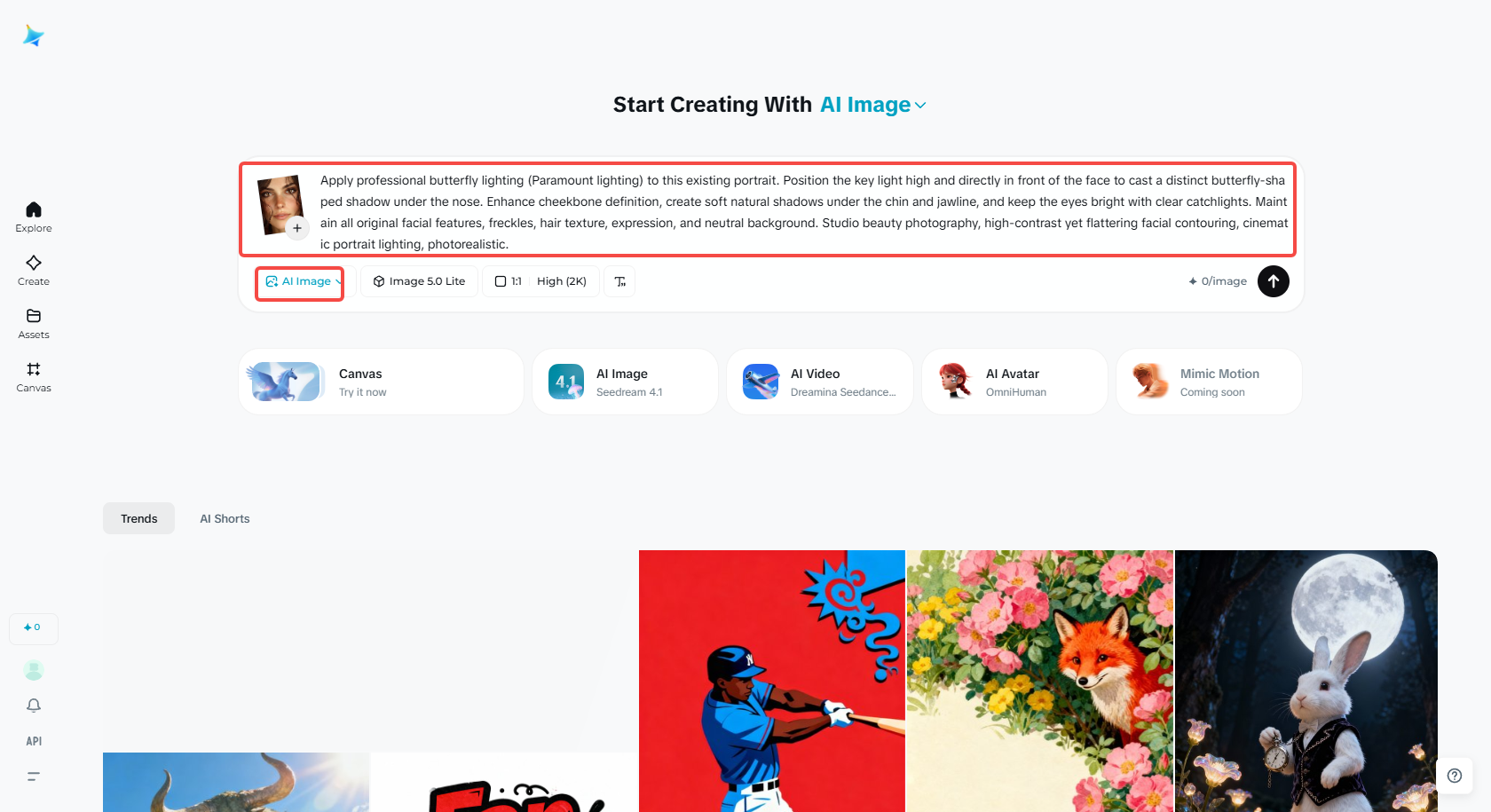 Introduceți promptul portret de iluminare fluture