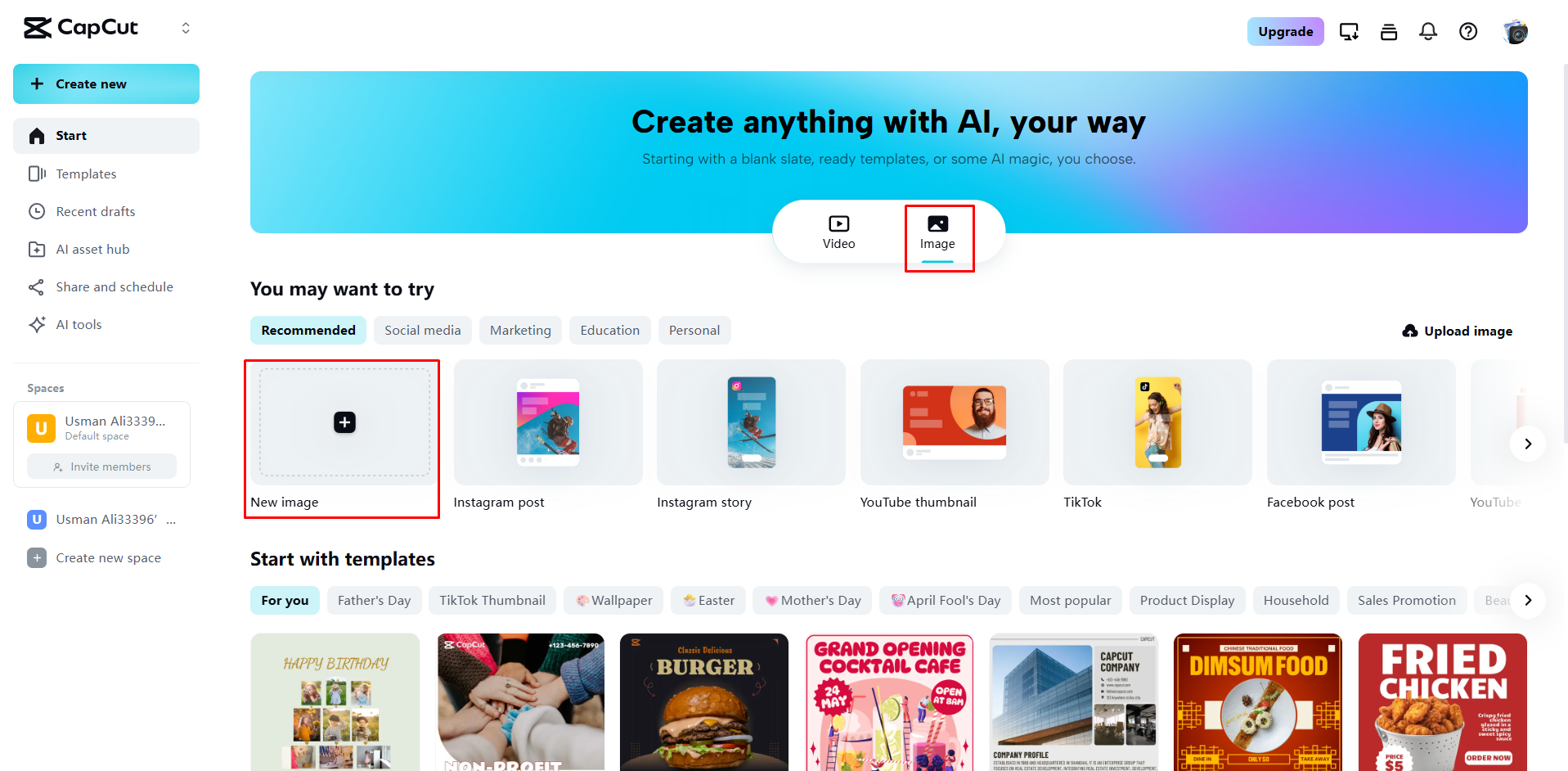 Uploading the image to CapCut Web