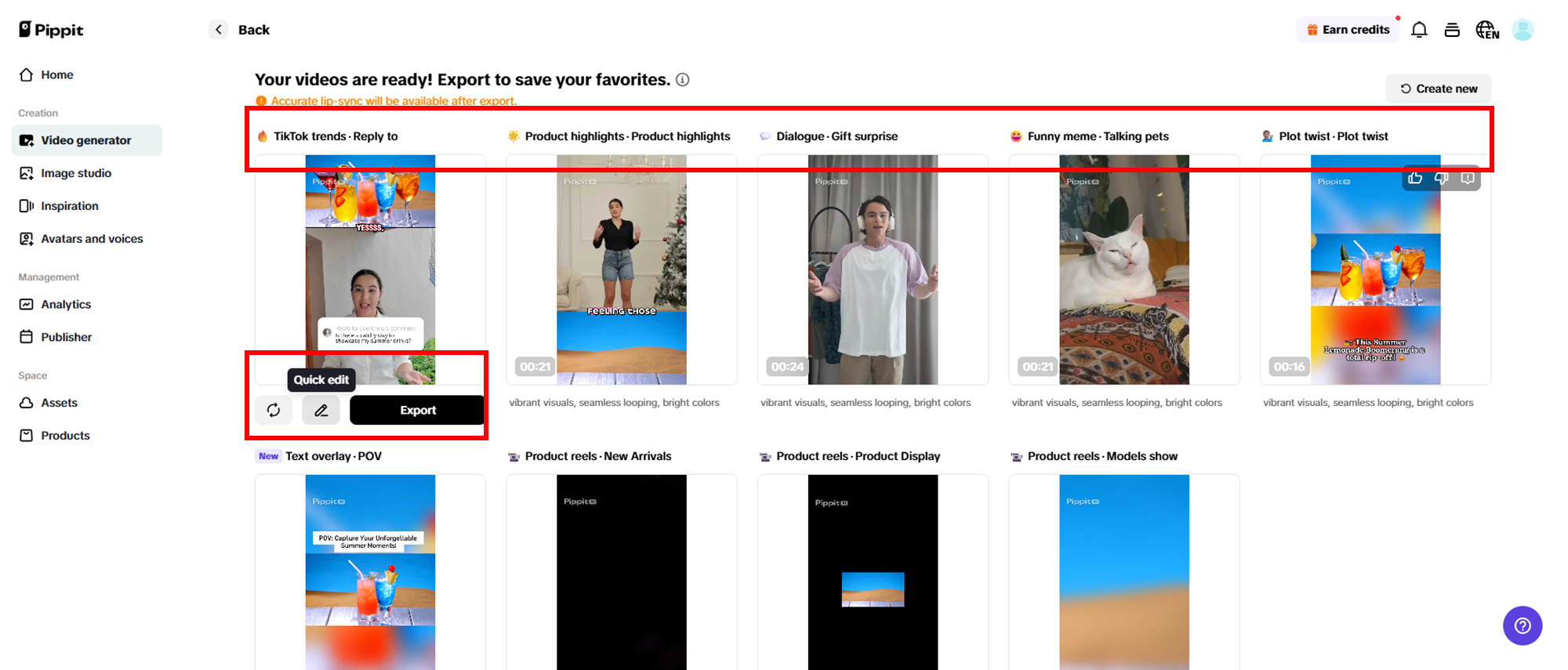 Selecione o vídeo gerado de sua preferência