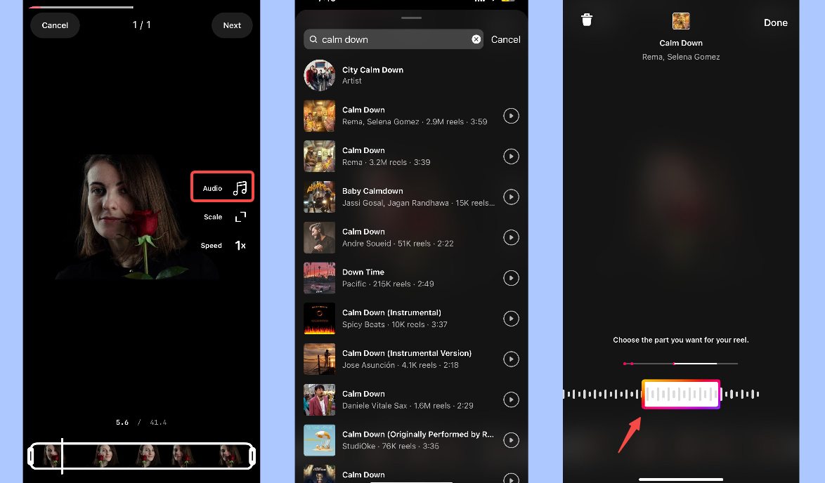 Add music to Instagram Reel using Instagram's built-in library