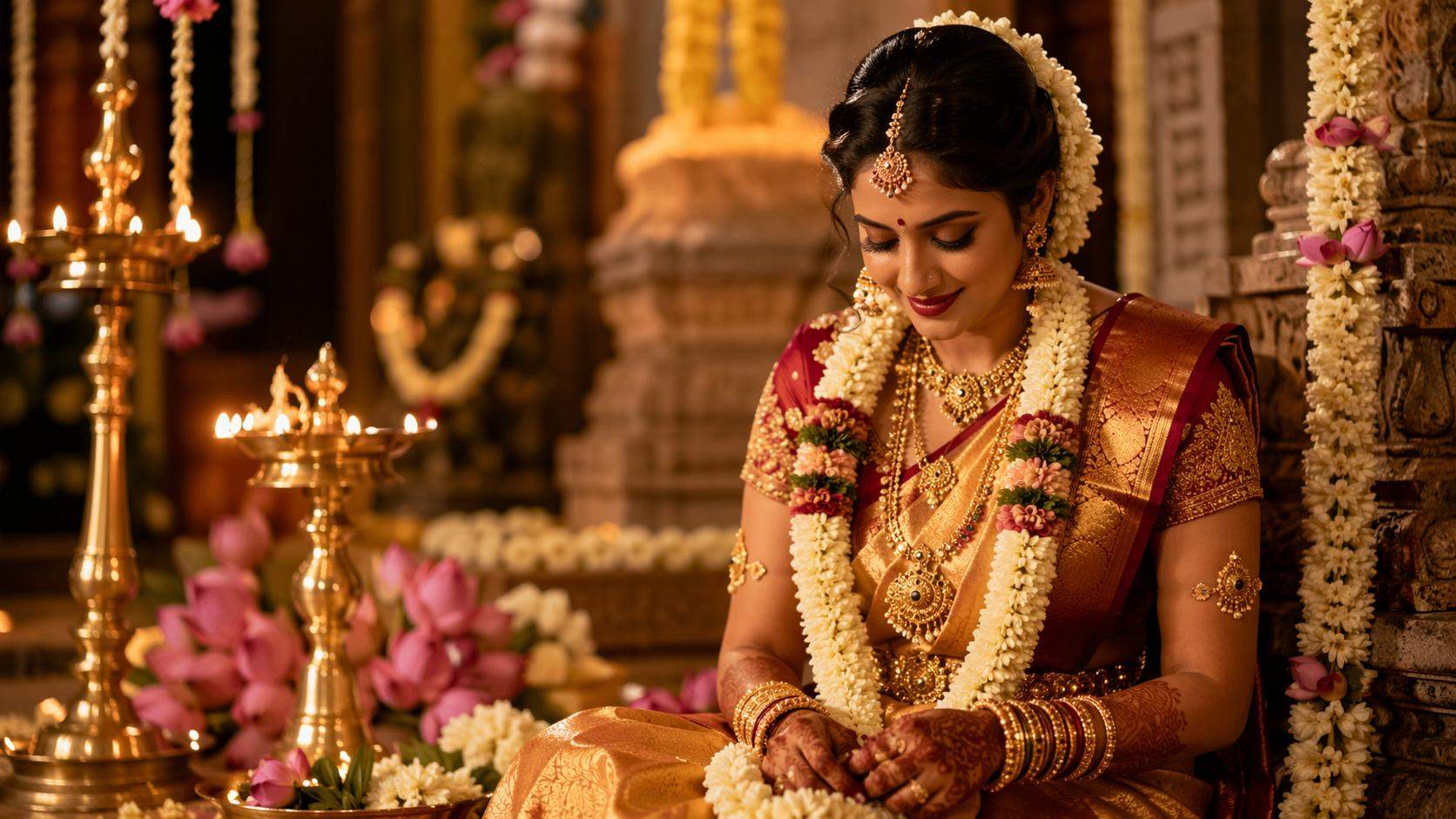 Dreamina indian wedding prompts prompt card 2: South Indian bridal scene