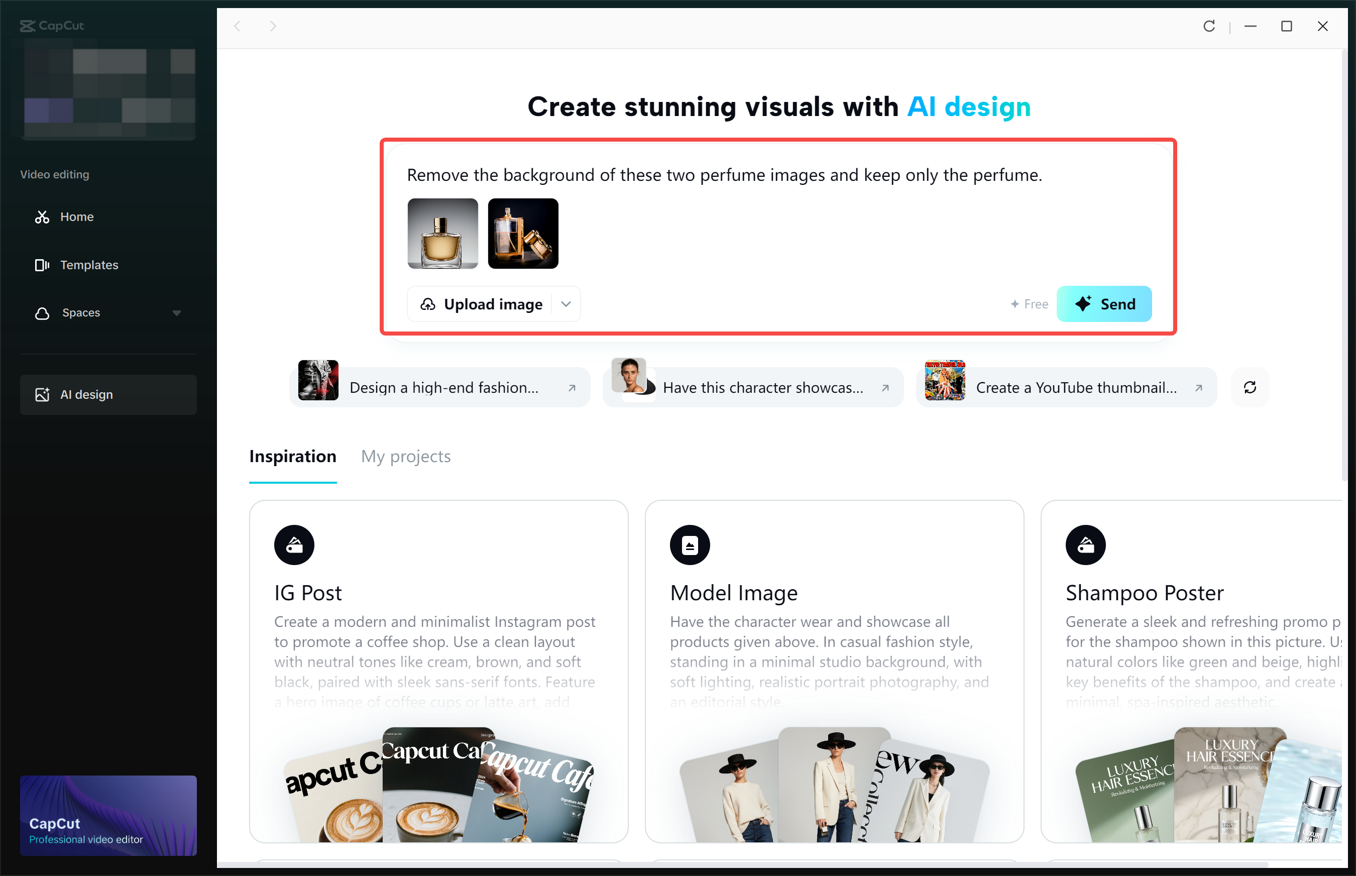 Add images and enter your background prompt
