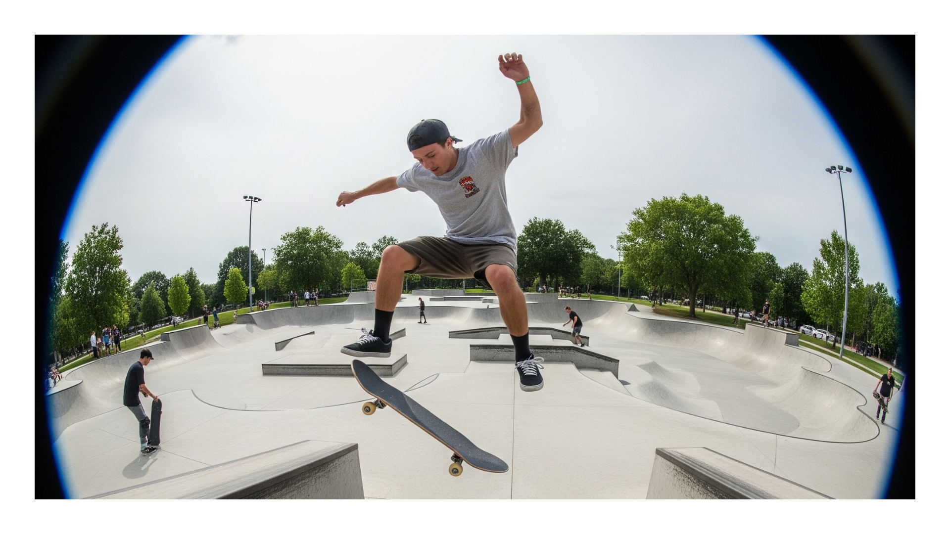Use of fisheye lens effect in skate photography