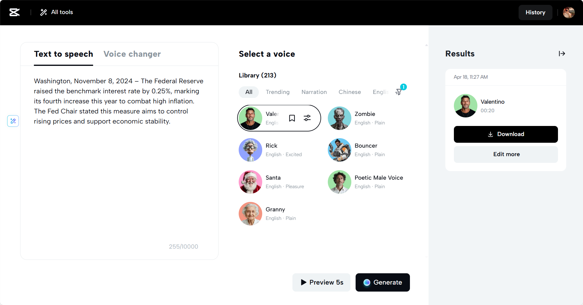 Универсальный инструмент CapCut Web с ИИ для преобразования текста в речь