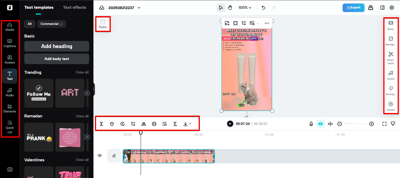 Edição não linear no Pippit