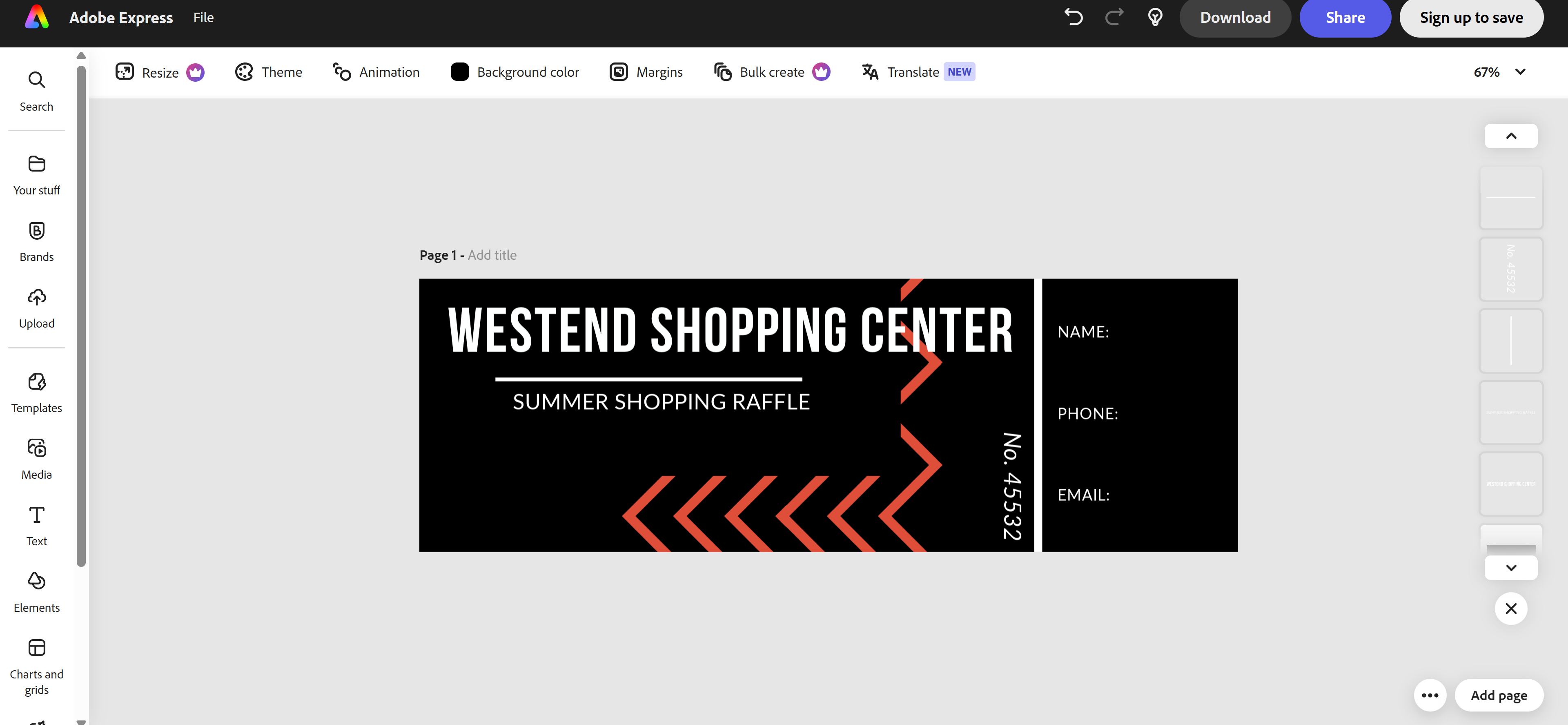 Adobe Express raffle ticket creator