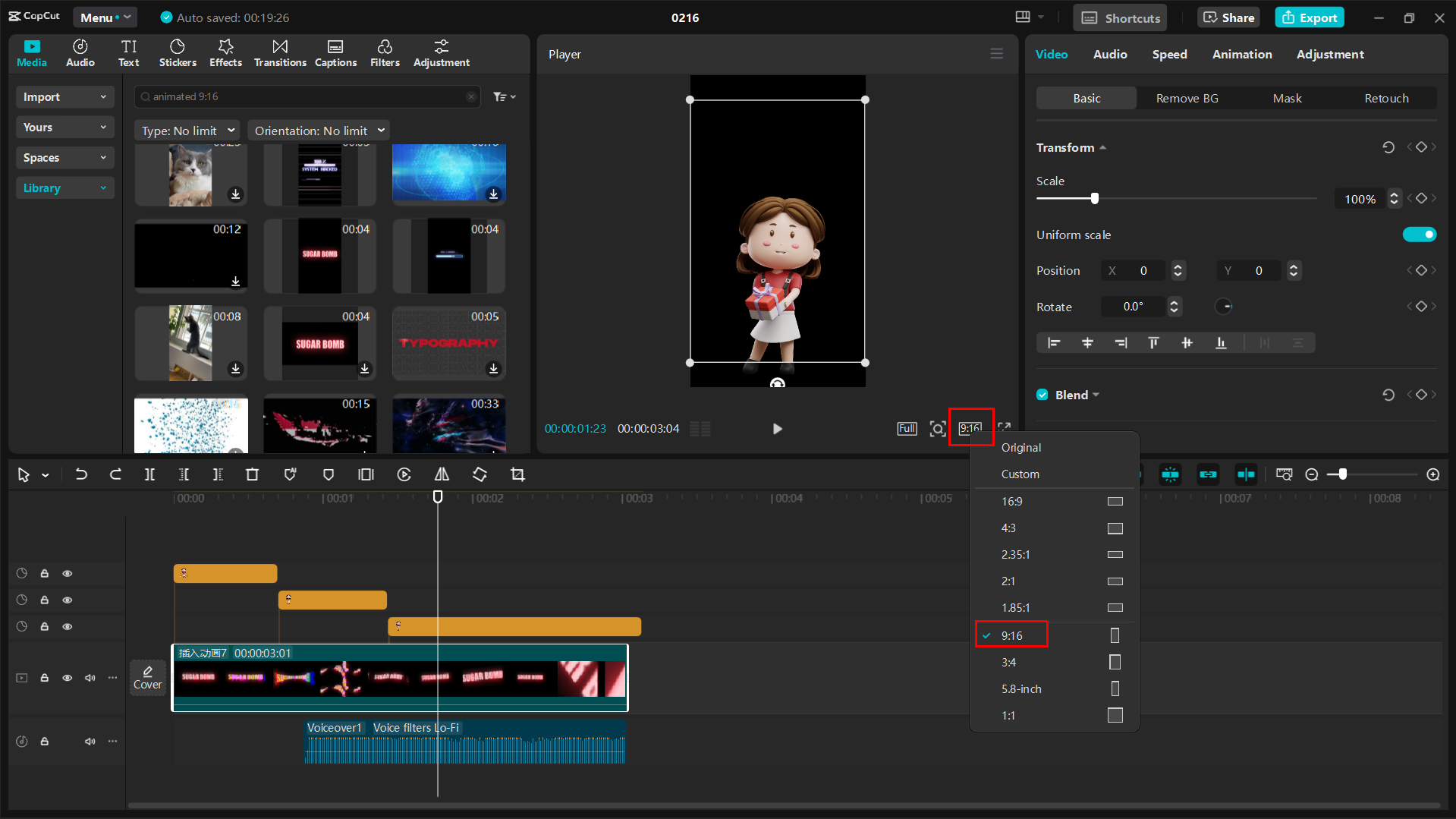 Adjusting the video size in CapCut desktop video editor