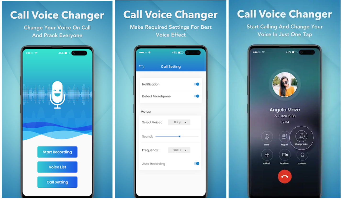 Interface of Call Voice Changer - a well-known call voice changer app