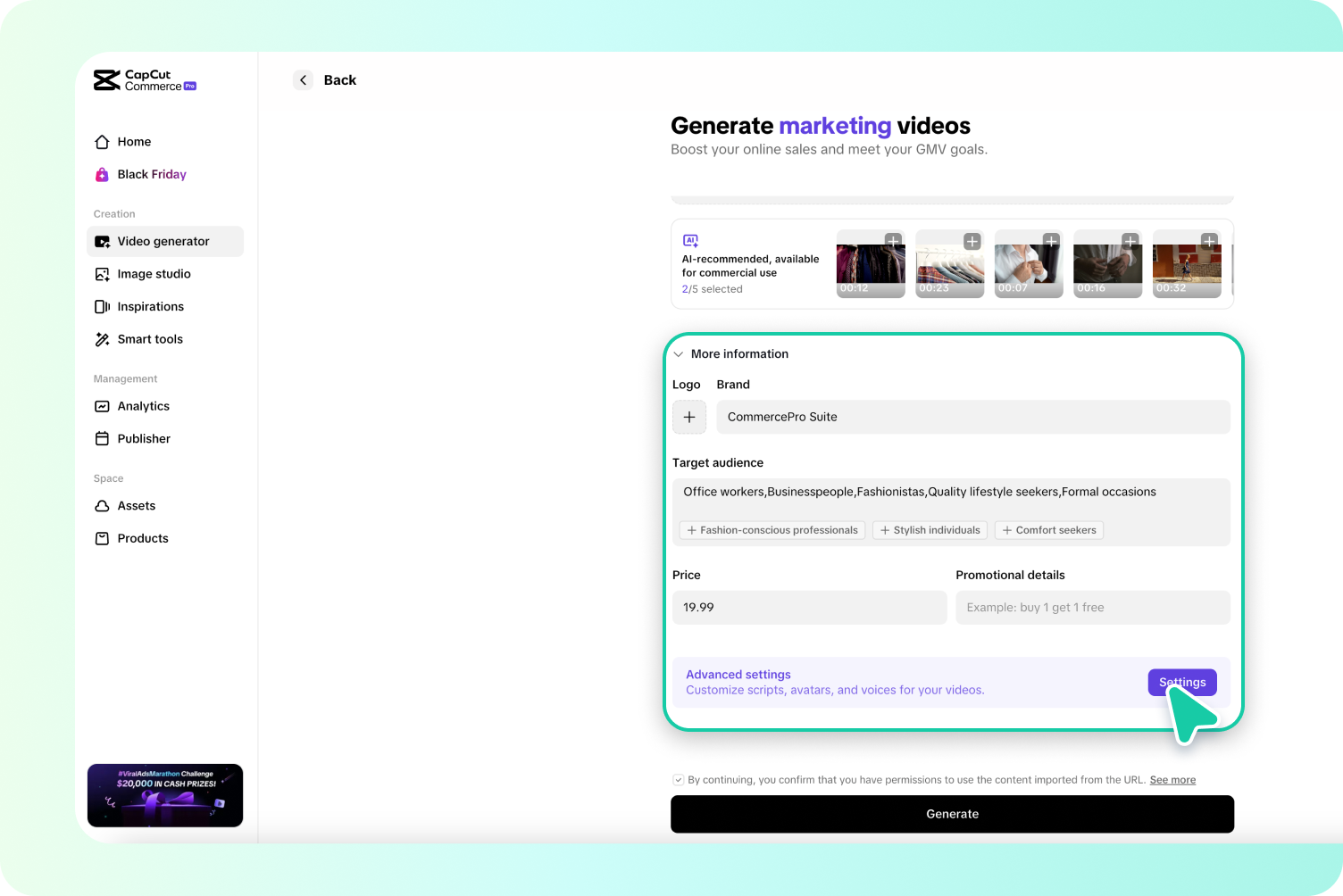 Personalizza il tuo video pubblicitario