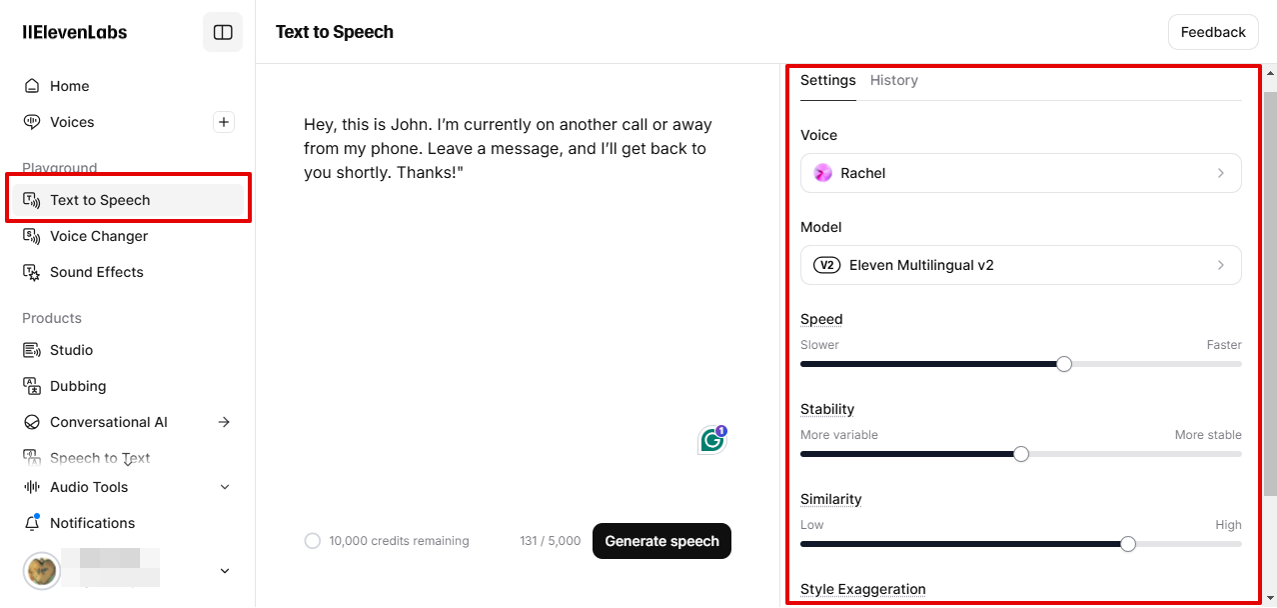 ElevenLabs voicemail generator