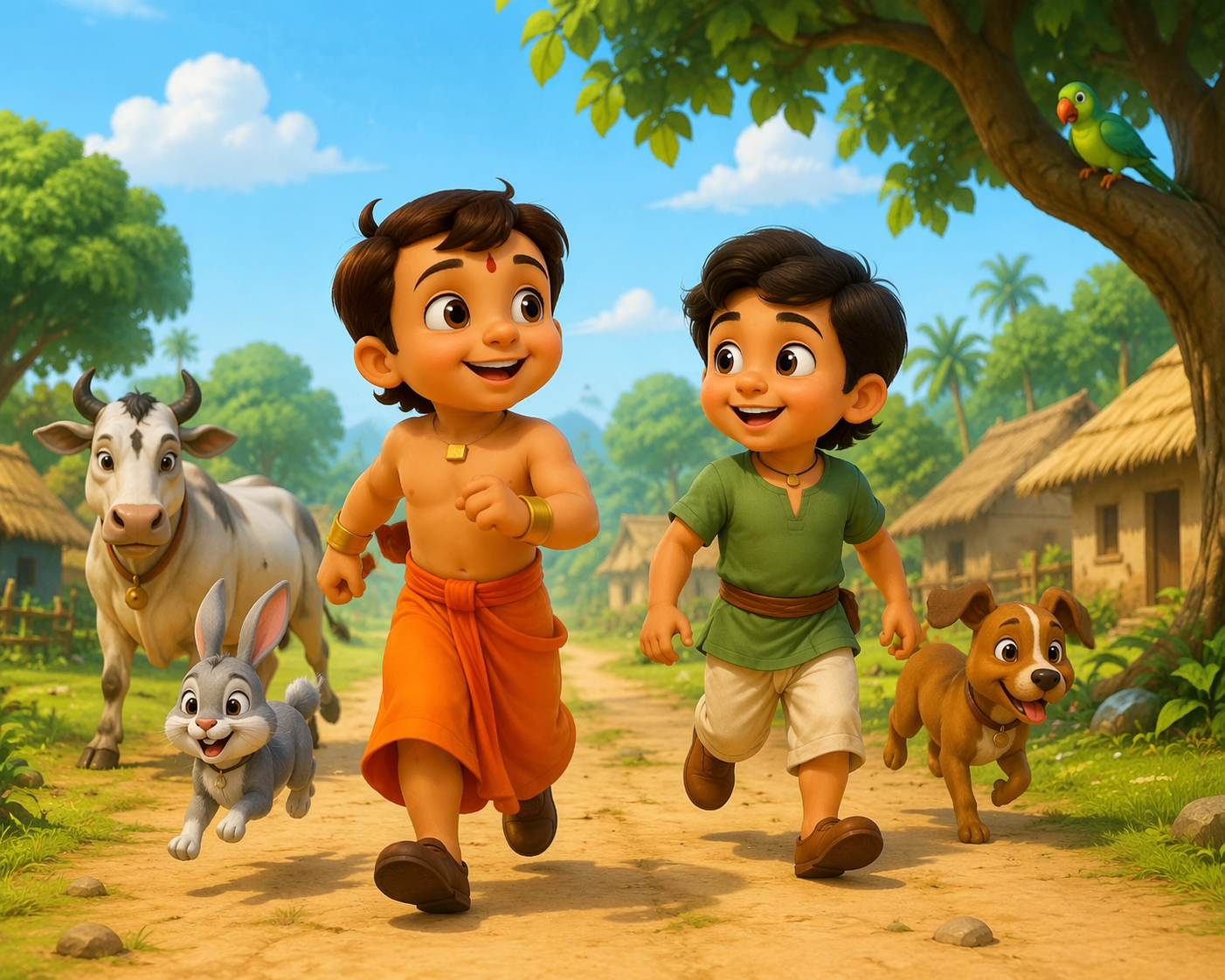 Dreamina Chota Bheem Raju AI video prompt example 1: Village Adventure Opening