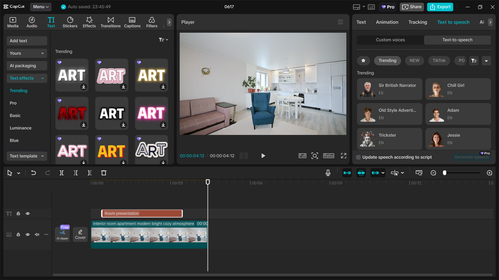 Interface of the CapCut desktop video editor - the best tool to edit room videos