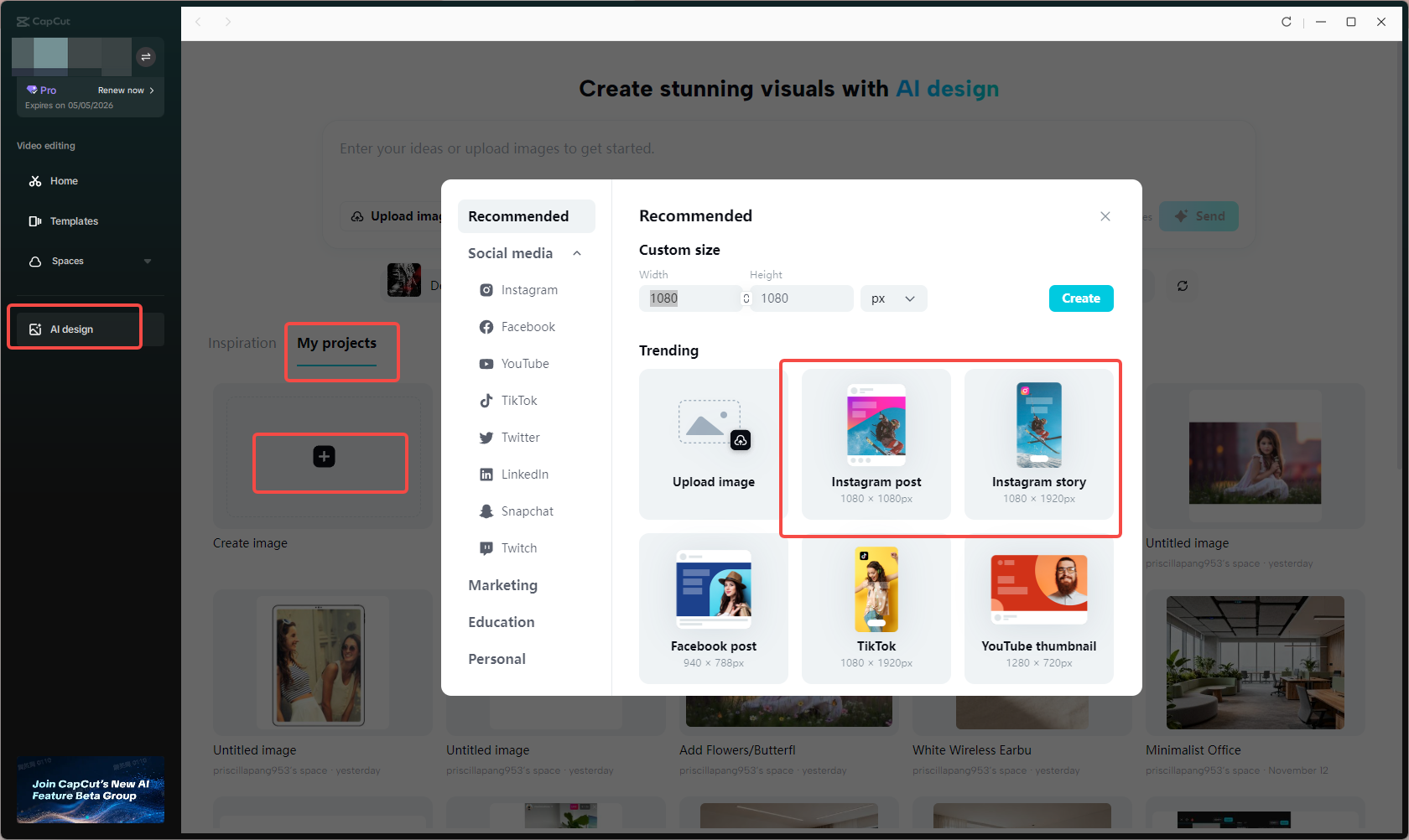 Access the CapCut AI design tool