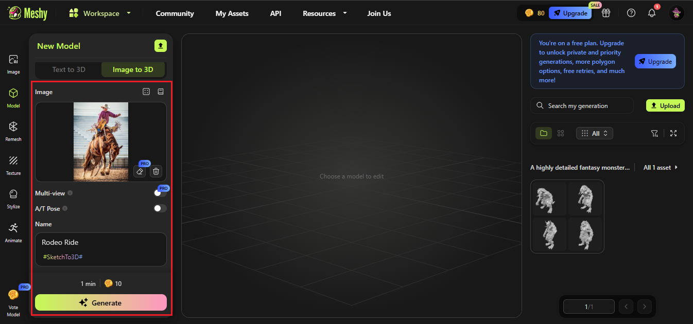 Meshy AI image to 3D creator