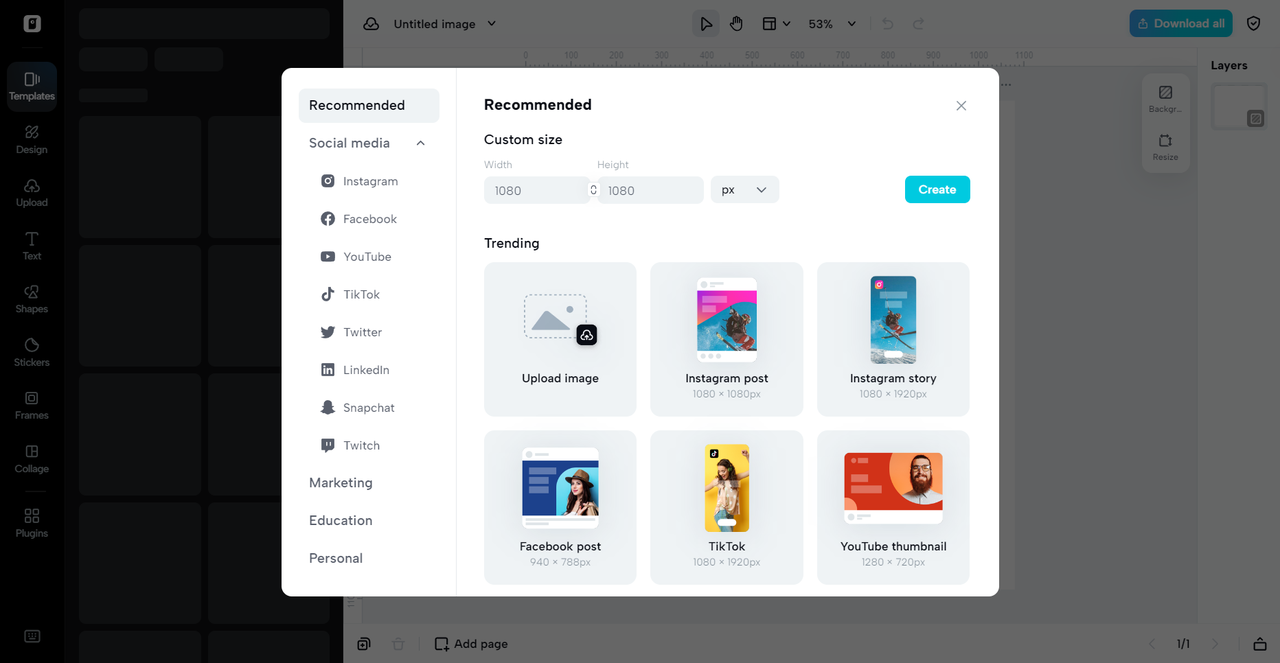 Crie imagens de diferentes tamanhos