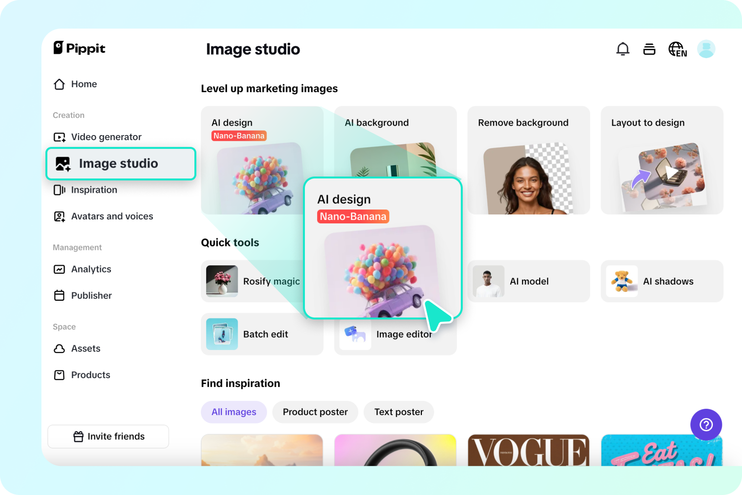 Opening Pippit's AI design tool