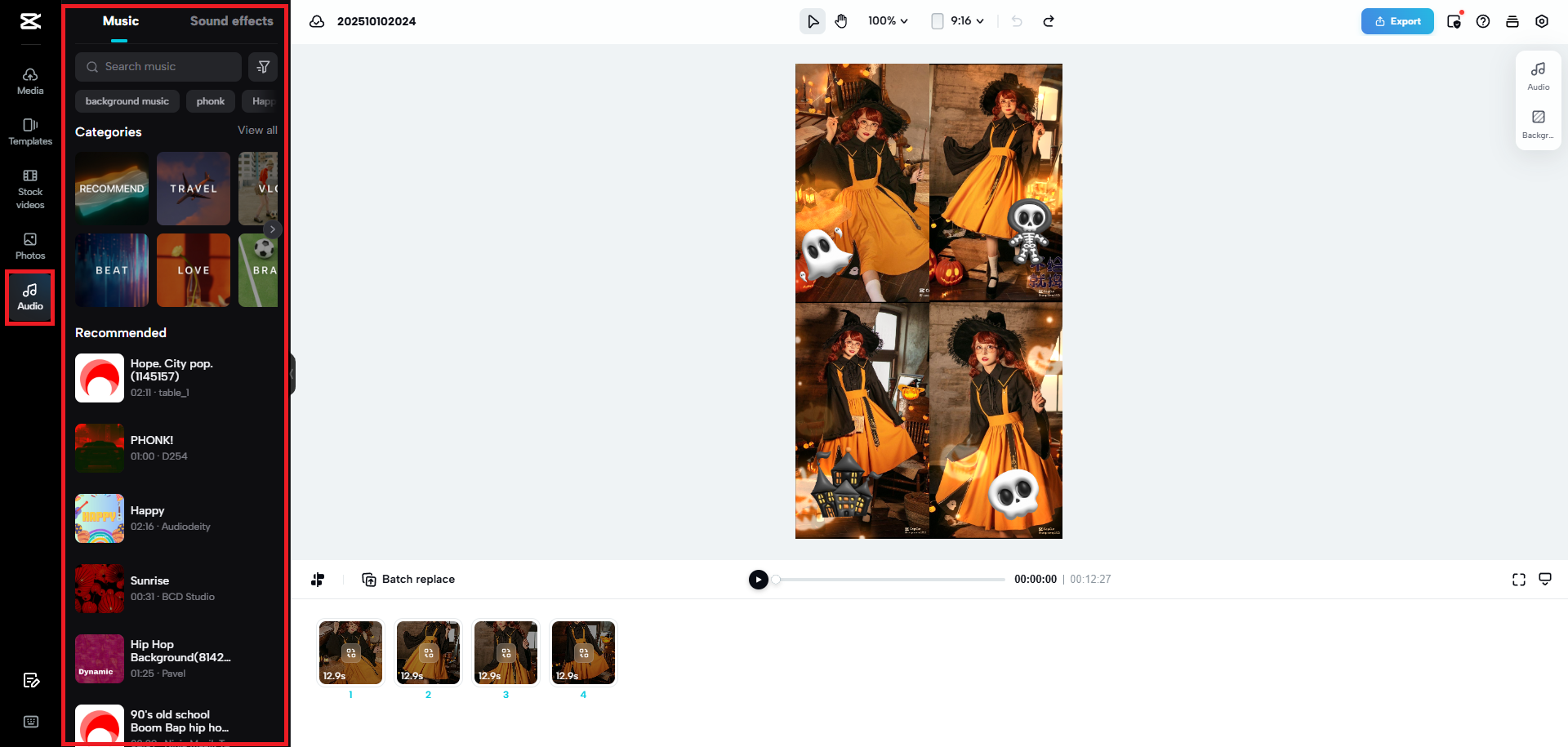 Select audio for your TikTok video template