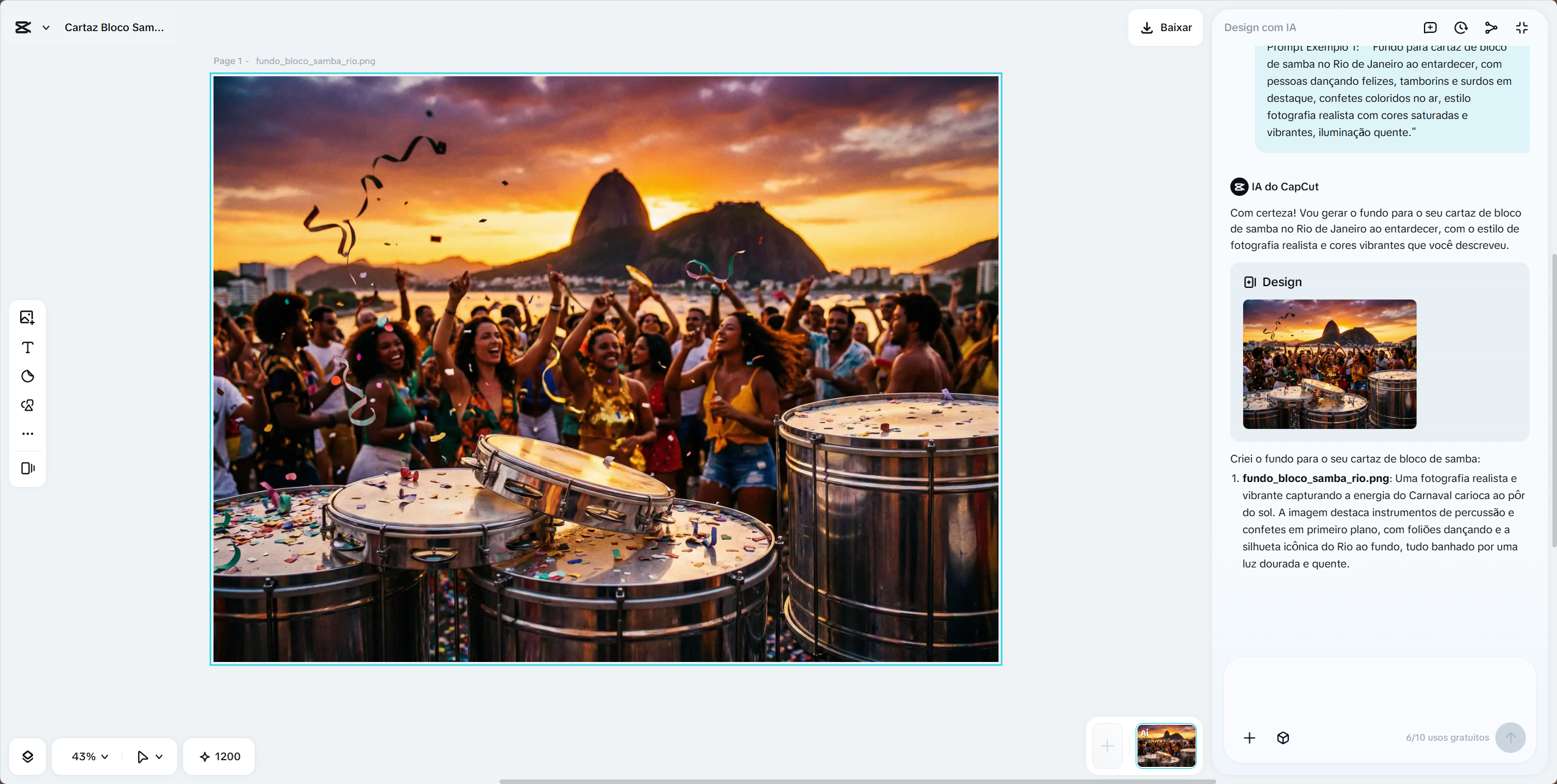Use CapCut's AI Design to create a background for the samba block poster.