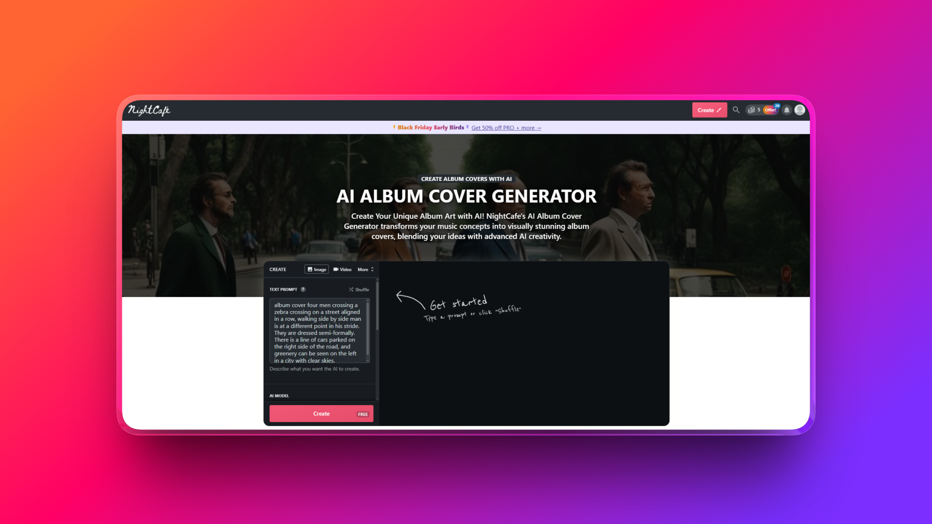 AI album cover generator by Nightcafe