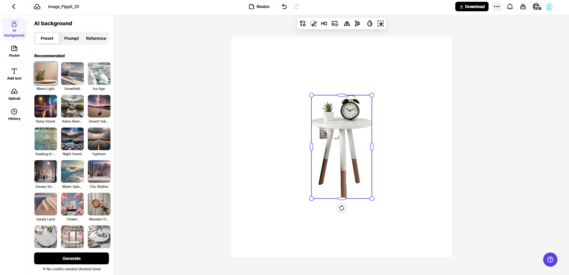 Open the image editor interface
