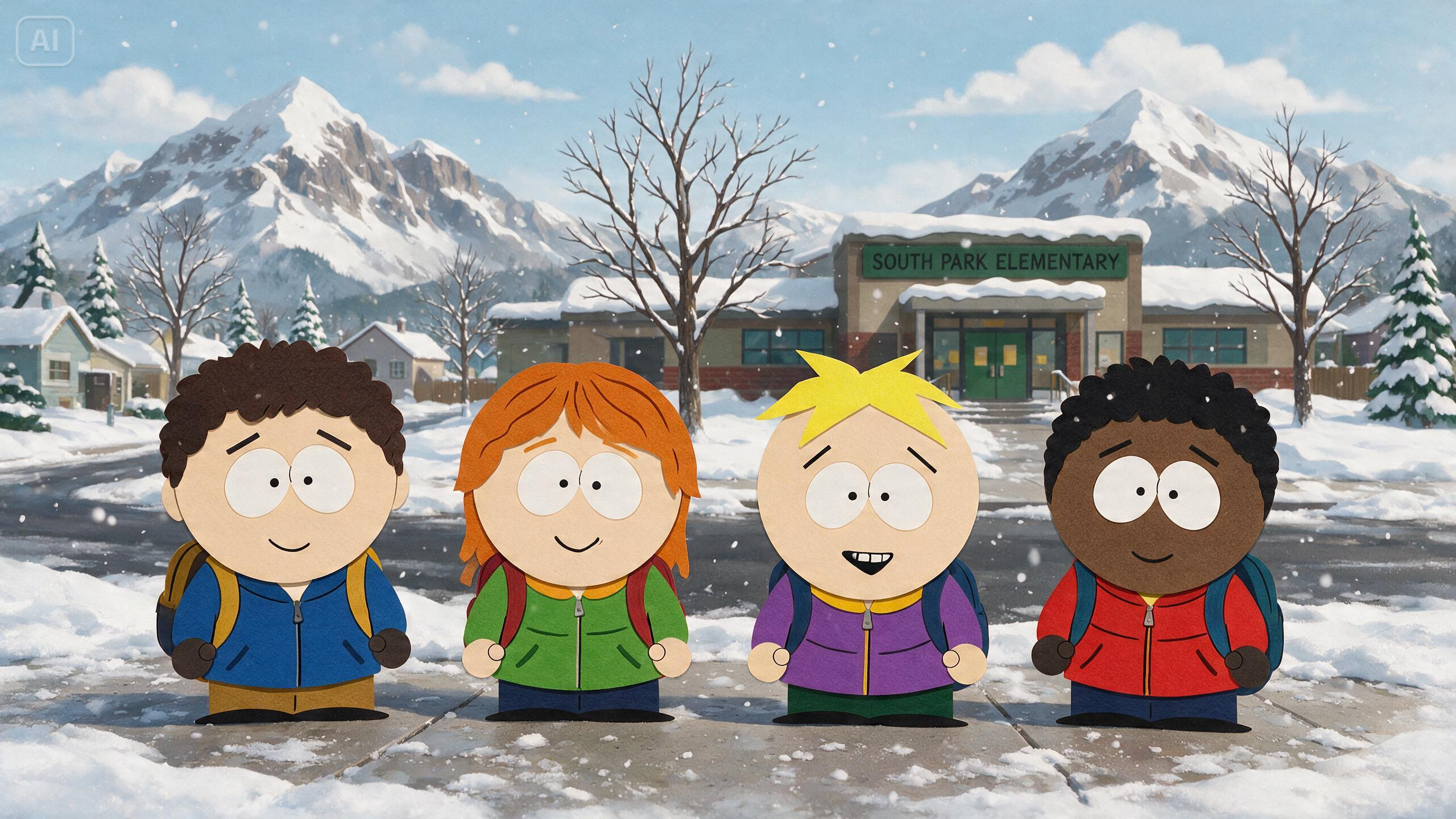 Prompt for a South Park friend group scene