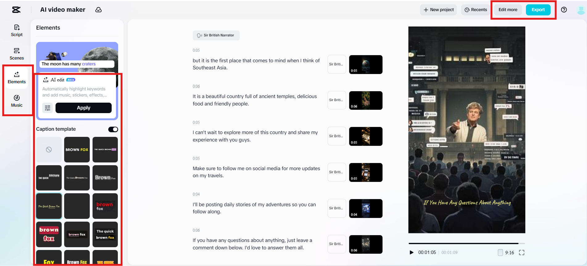 更多編輯或導出影片