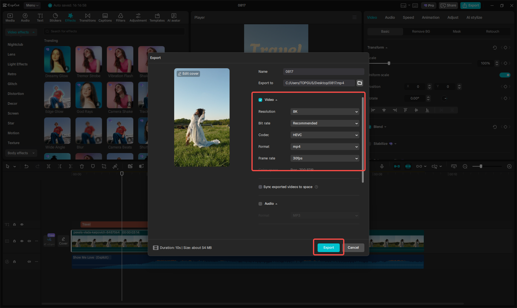 Exporter la vidéo pour Instagram
