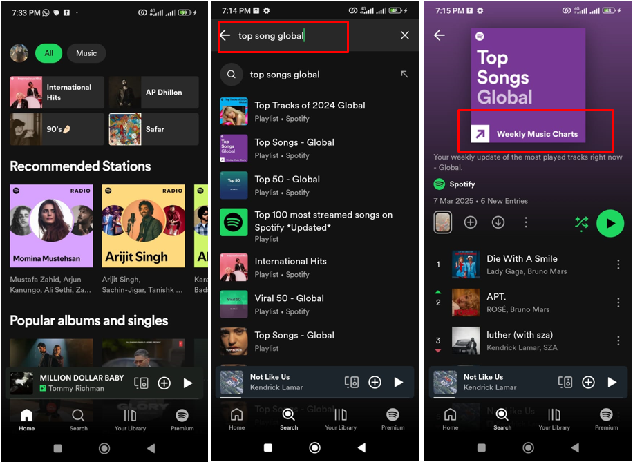 Image showing how to see the most streamed songs on Spotify this week