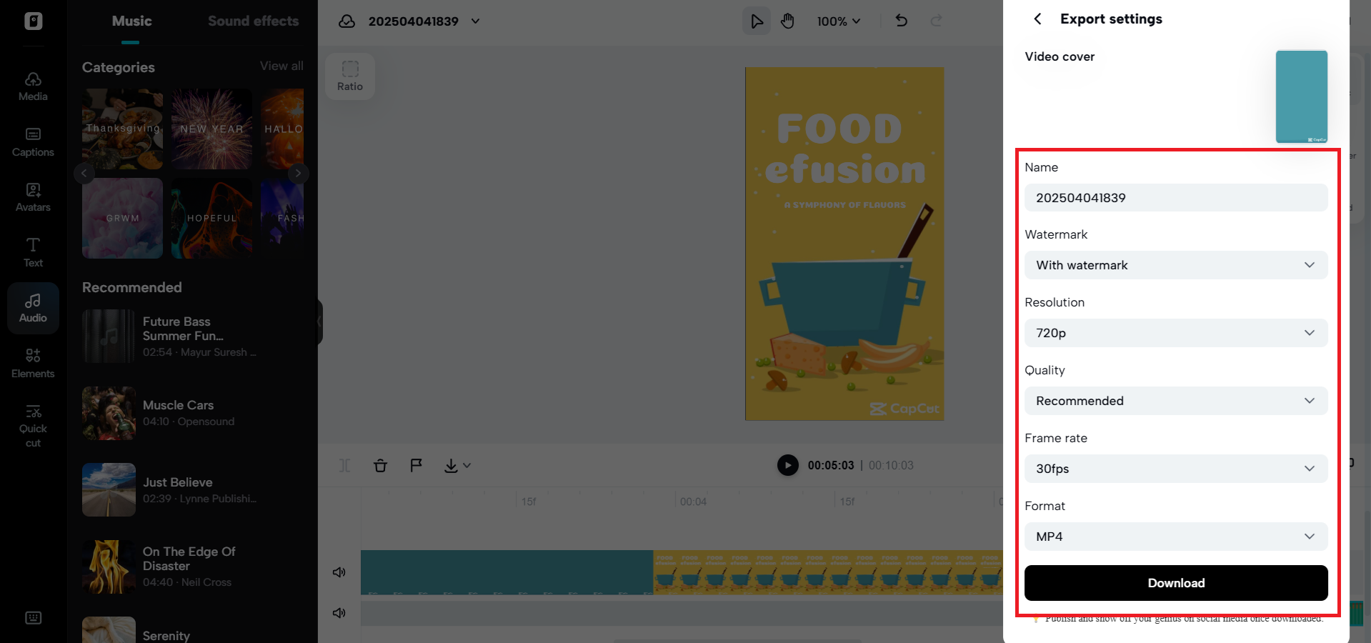 Export and download your final video