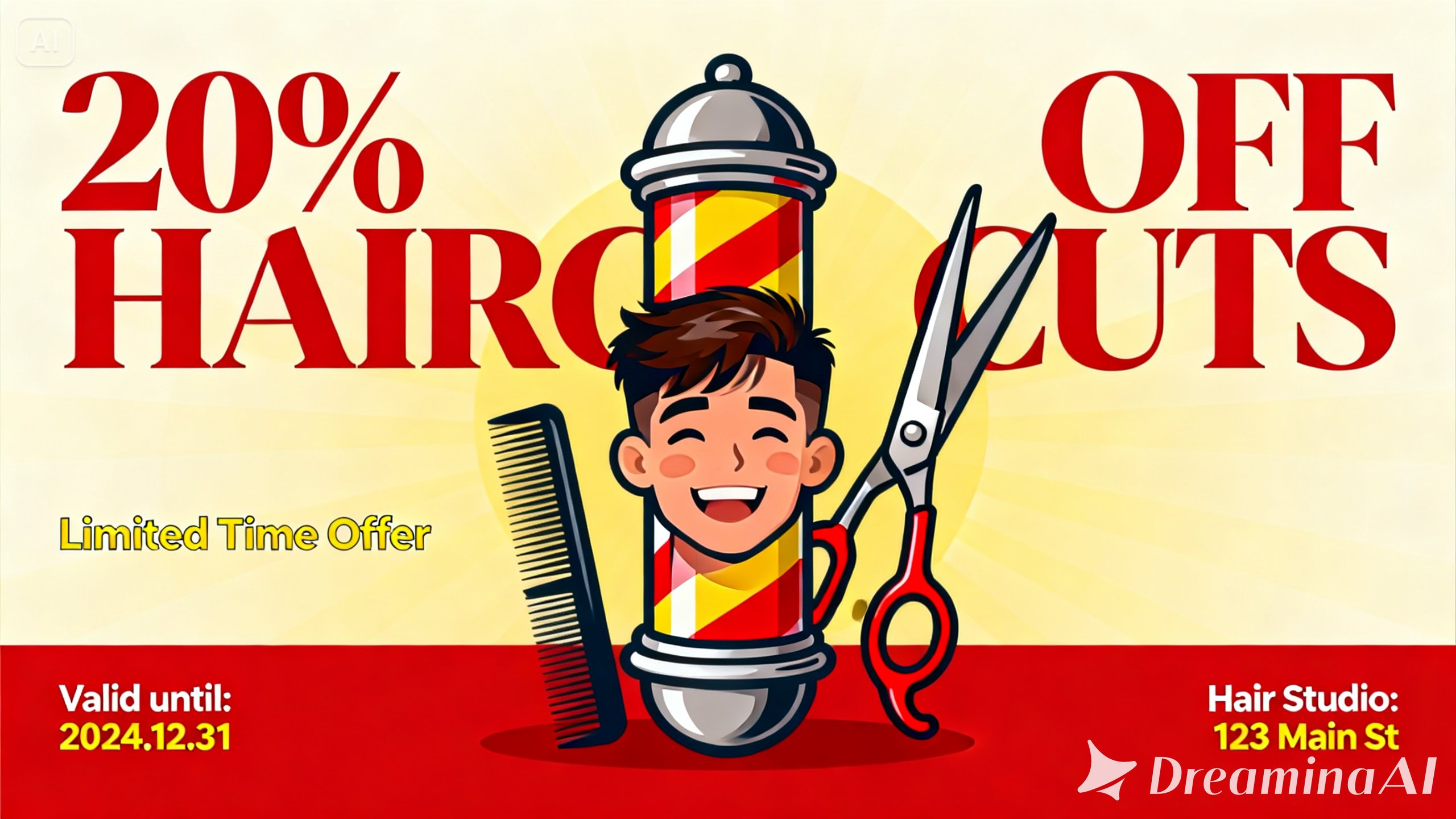 Un póster de salón que promueve un trato con colores y un claro descuento